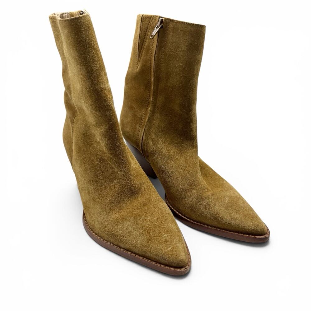 Matisse Caty Mid Calf Boots 8.5 Tan Suede Western Block Heel Leather Sole - Picture 3 of 9